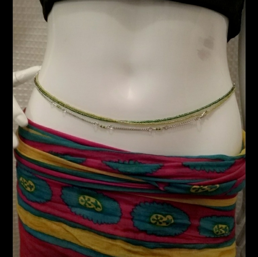Waist Silver Chain, Beads Chain, 3 Layers Waist Ch